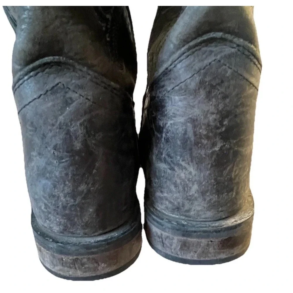 Old West Youth Leather Cowboy Boots Charcoal Black Size 5.5D Square Toe Western